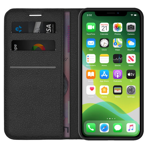 Leather Wallet Case & Card Holder Pouch for Apple iPhone 11 - Black